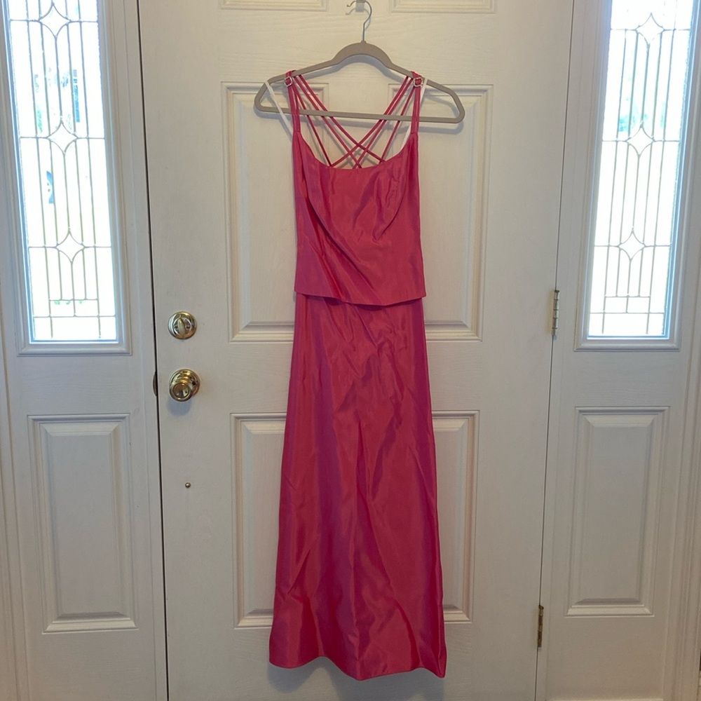 pink floor length formal side zip